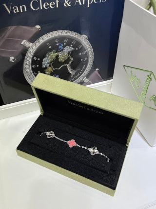 Van Cleef & Arpels Alhambra 5-Motif Bracelet in White Gold with Laser-Treated Rhodonite