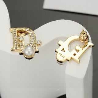 Dior Liora Crystal CD Pearl Stud Earrings
